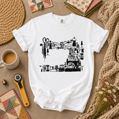 Vintage Sewing Machine Collage T-Shirt - White