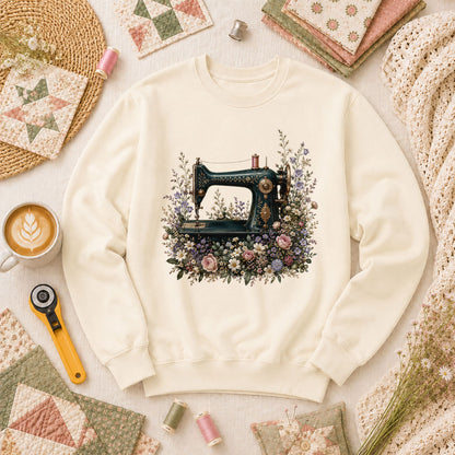Vintage Sewing Machine Floral Long Sleeve - Natural