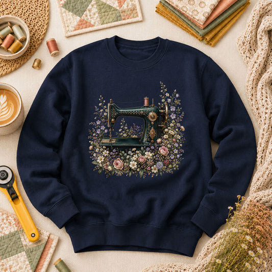 Vintage Sewing Machine Floral Long Sleeve - Navy