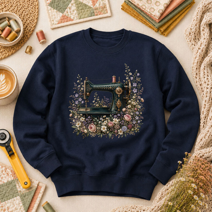 Vintage Sewing Machine Floral Long Sleeve - Navy
