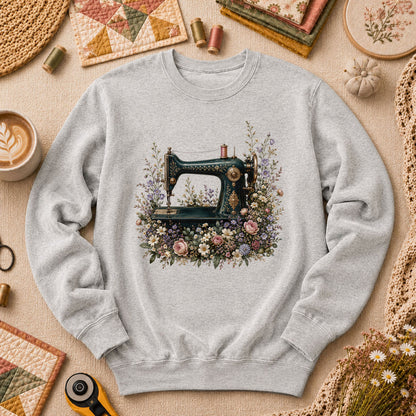 Vintage Sewing Machine Floral Long Sleeve - Sport Grey