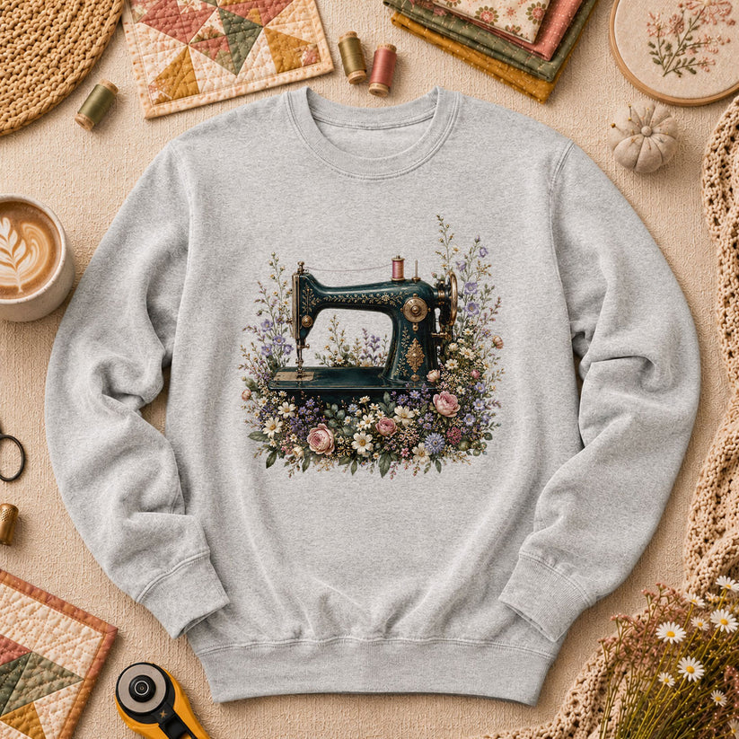 Vintage Sewing Machine Floral Long Sleeve - Sport Grey