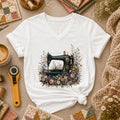 Vintage Sewing Machine Floral Women's V-Neck