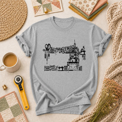 Vintage Sewing Machine Silhouette Sewing Supplies T-Shirt - Athletic Heather