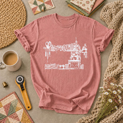 Vintage Sewing Machine Silhouette Sewing Supplies T-Shirt - Heather Mauve