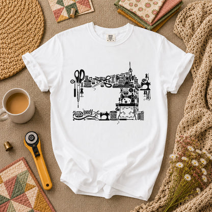 Vintage Sewing Machine Silhouette Sewing Supplies T-Shirt - White