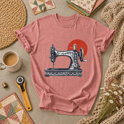 Vintage Sewing Machine With Red Sun T-Shirt - Heather Mauve