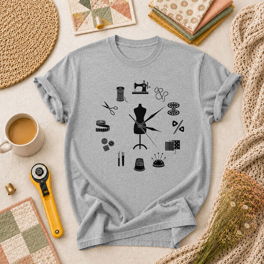 Vintage Sewing Tools Clock Silhouette T-Shirt - Athletic Heather