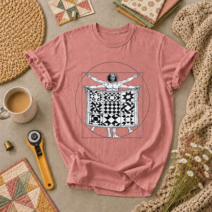 Vitruvian Quilter Man Da Vinci Quilt Blocks T-Shirt - Heather Mauve