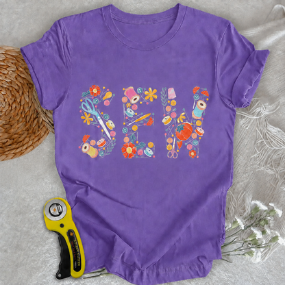Sew Floral Typography Sewing Supplies T-Shirt