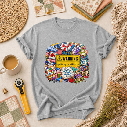 Warning Quilting Is Addictive Quilt Blocks T-Shirt - Athletic Heather