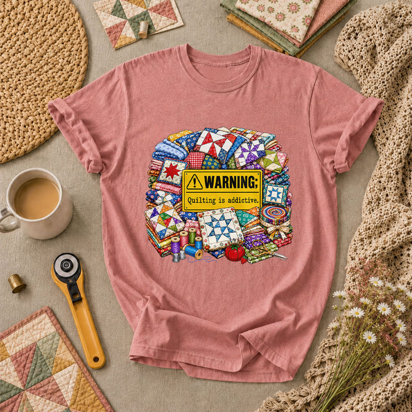 Warning Quilting Is Addictive Quilt Blocks T-Shirt - Heather Mauve