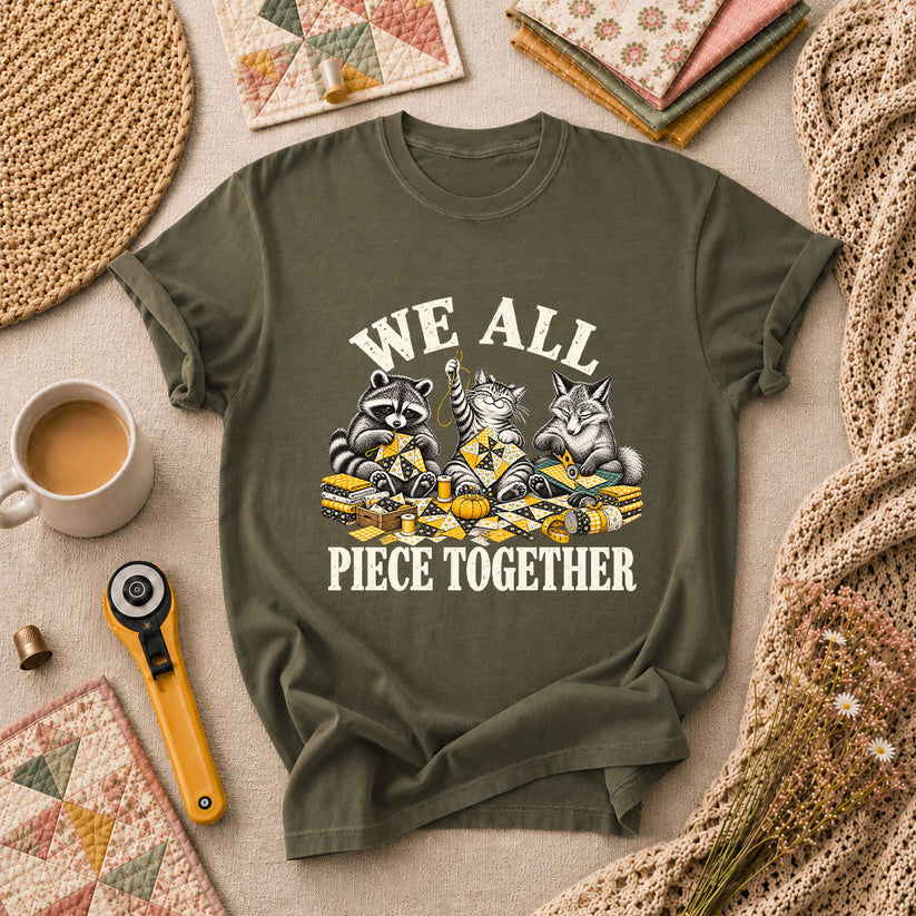 We All Piece Together Woodland Friends T-Shirt - Military Green