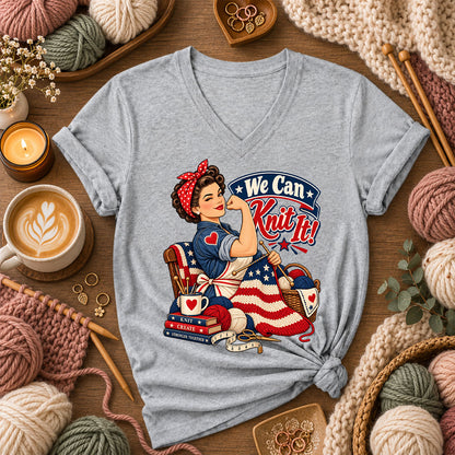 We Can Knit It Rosie Women's V-Neck - Athletic Heather