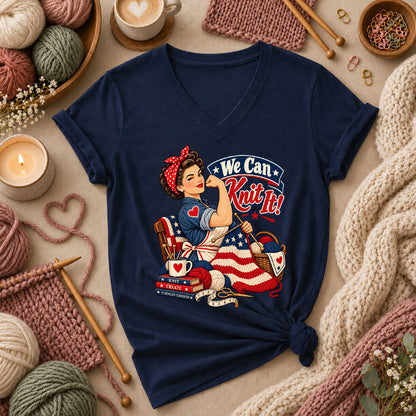 We Can Knit It Rosie Women's V-Neck - Navy