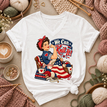 We Can Knit It Rosie Women's V-Neck - White
