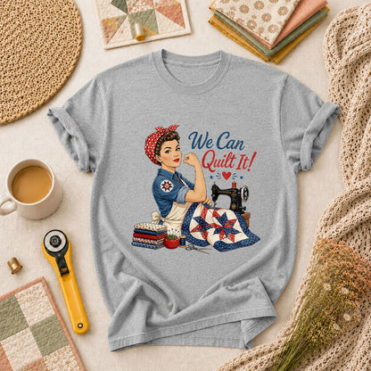 We Can Quilt It Rosie Riveter Patriotic Quilter T-Shirt - Athletic Heather