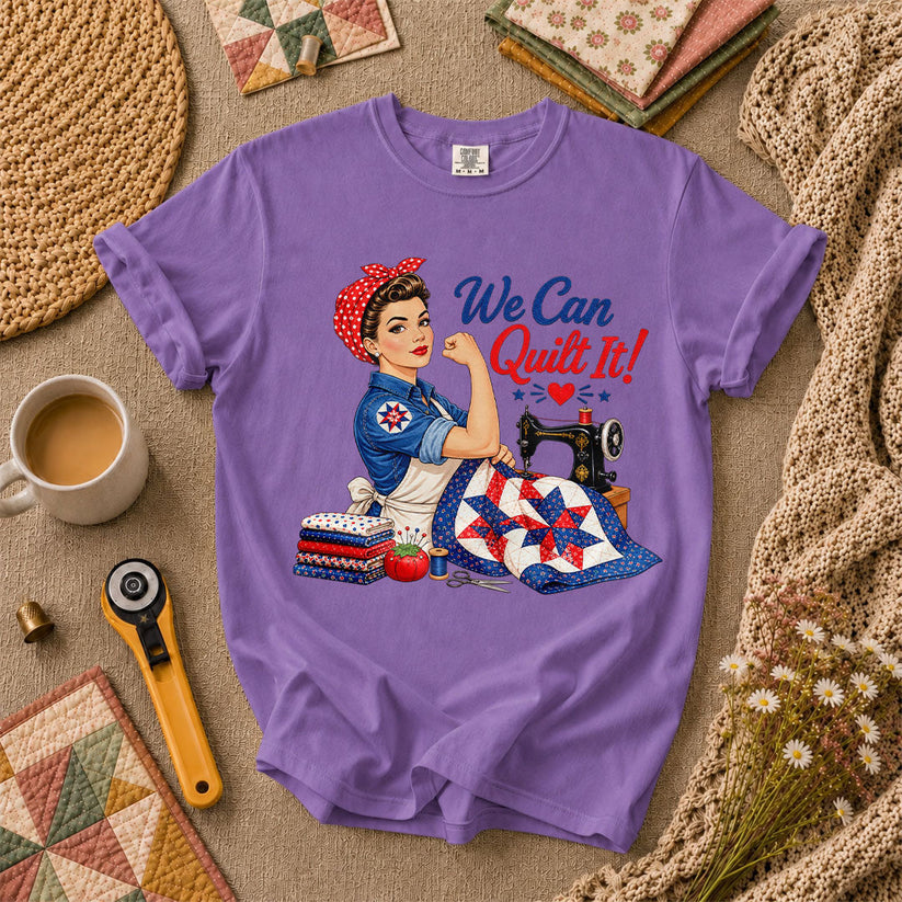 We Can Quilt It Rosie Riveter Patriotic Quilter T-Shirt - Heather Team Purple