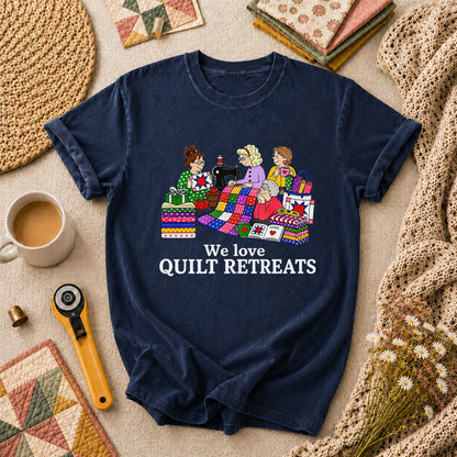 We Love Quilt Retreats Grandma Quilters T-Shirt - Navy