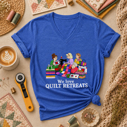 We Love Quilt Retreats Grandma Quilters Women's V-Neck - Heather True Royal