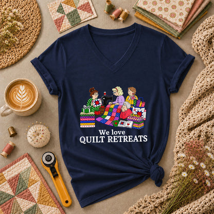 We Love Quilt Retreats Grandma Quilters Women's V-Neck - Navy