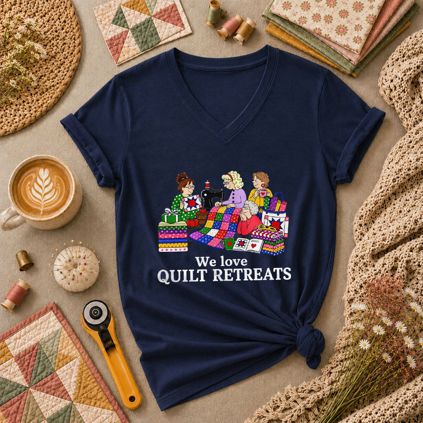 We Love Quilt Retreats Grandma Quilters Women's V-Neck - Navy