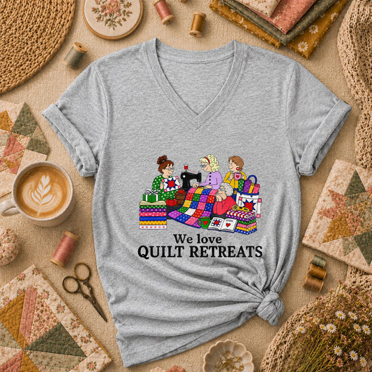 We Love Quilt Retreats Grandma Quilters Women's V-Neck - Sport Grey