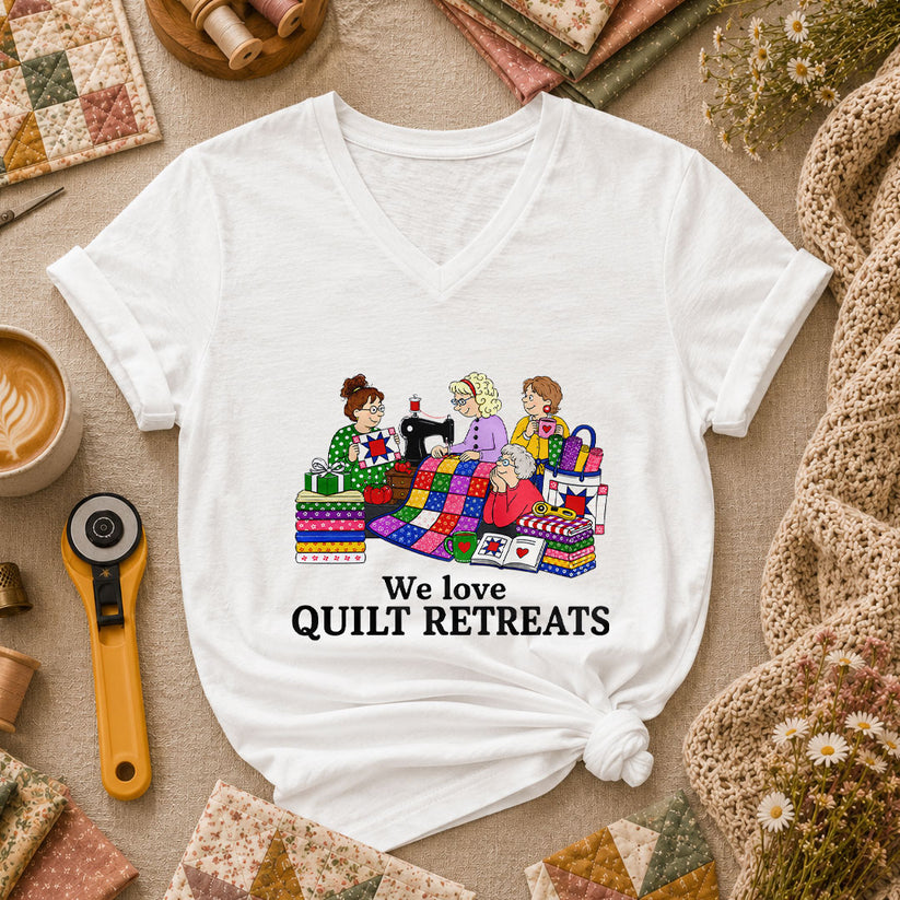 We Love Quilt Retreats Grandma Quilters Women's V-Neck - White
