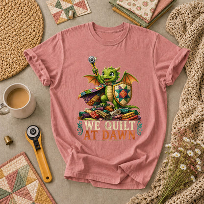 We Quilt At Dawn Dragon Fantasy T-Shirt - Heather Mauve