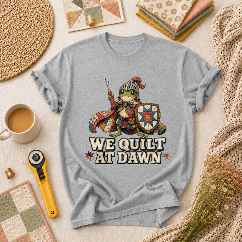 We Quilt At Dawn Frog Knight T-Shirt - Athletic Heather