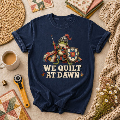 We Quilt At Dawn Frog Knight T-Shirt - Navy