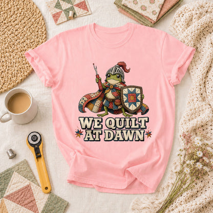 We Quilt At Dawn Frog Knight T-Shirt - Pink