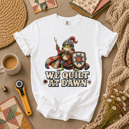 We Quilt At Dawn Frog Knight T-Shirt - White