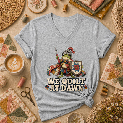 We Quilt At Dawn Frog Knight Women's V-Neck - Sport Grey