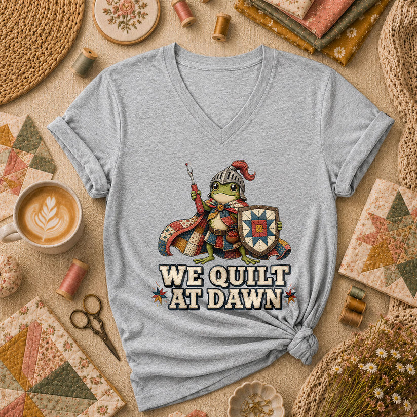 We Quilt At Dawn Frog Knight Women's V-Neck - Sport Grey
