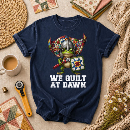 We Quilt At Dawn Vintage Sewing Machine T-Shirt - Navy