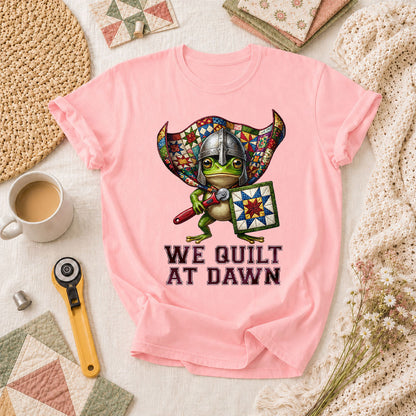 We Quilt At Dawn Vintage Sewing Machine T-Shirt - Pink