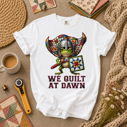 We Quilt At Dawn Vintage Sewing Machine T-Shirt - White