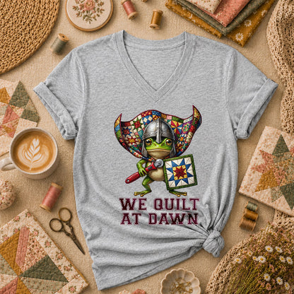 We Quilt At Dawn Vintage Sewing Machine Women's V-Neck - Athletic Heather