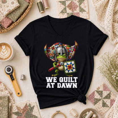 We Quilt At Dawn Vintage Sewing Machine Women's V-Neck - Black