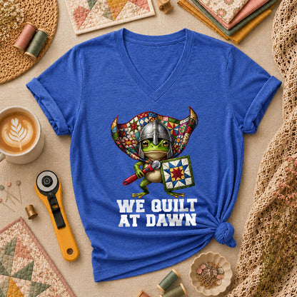 We Quilt At Dawn Vintage Sewing Machine Women's V-Neck - Heather True Royal