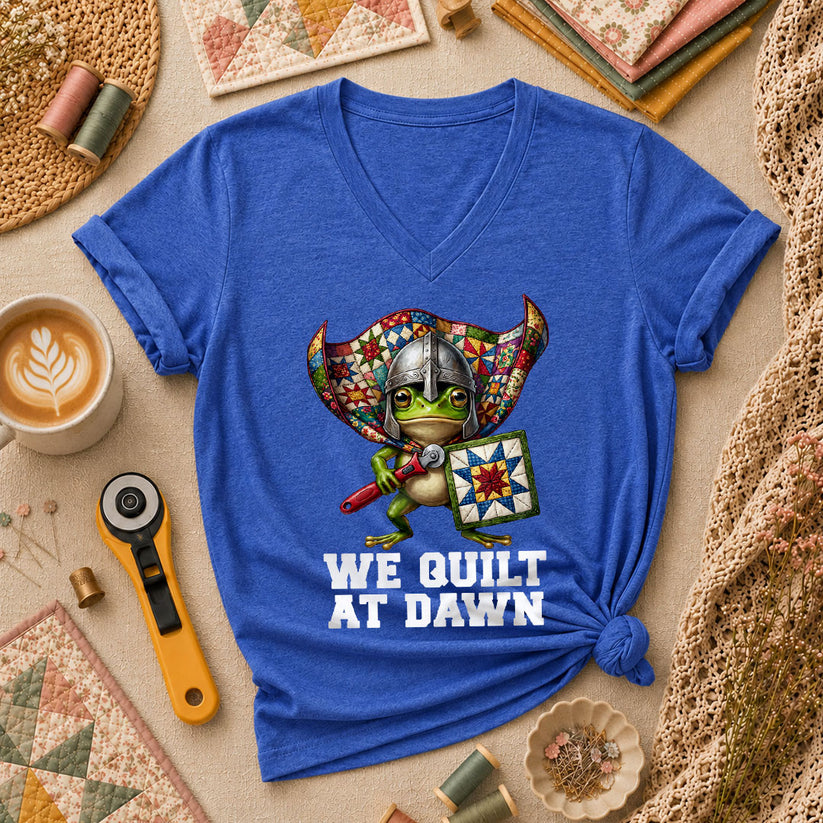 We Quilt At Dawn Vintage Sewing Machine Women's V-Neck - Heather True Royal