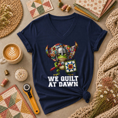 We Quilt At Dawn Vintage Sewing Machine Women's V-Neck - Navy