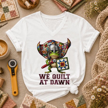We Quilt At Dawn Vintage Sewing Machine Women's V-Neck