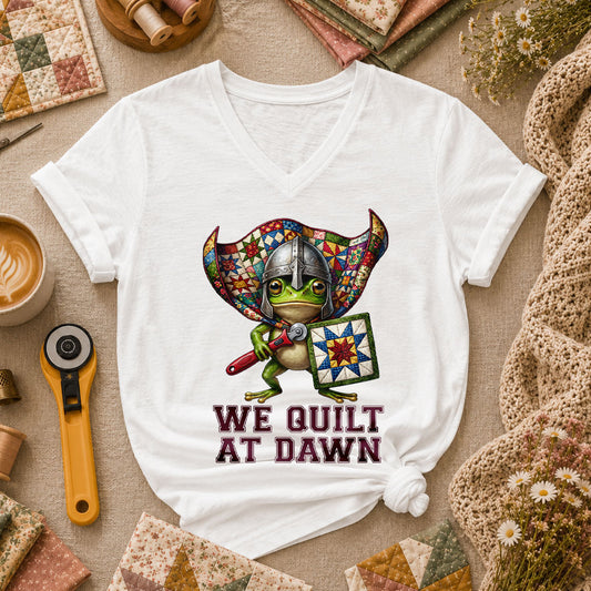 We Quilt At Dawn Vintage Sewing Machine Women's V-Neck - White
