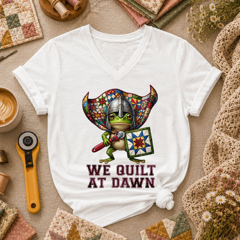 We Quilt At Dawn Vintage Sewing Machine Women's V-Neck - White