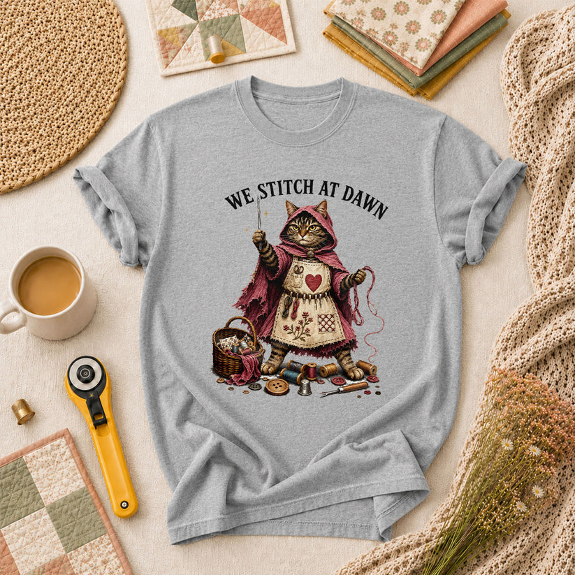 We Stitch At Dawn Vintage Sewing T-Shirt - Athletic Heather