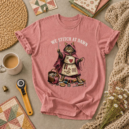 We Stitch At Dawn Vintage Sewing T-Shirt - Heather Mauve