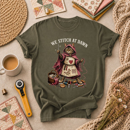 We Stitch At Dawn Vintage Sewing T-Shirt - Military Green