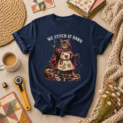 We Stitch At Dawn Vintage Sewing T-Shirt - Navy